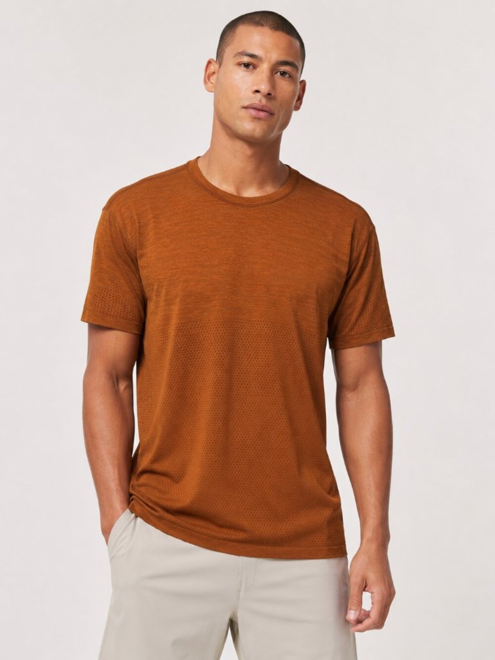 Lululemon Breathe Repeat Brown Seamless Mesh Performance Tee Athletic Large